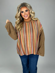 SALE!! 13 PLS {More Than Extra} Brown Sweater Top w/Stripes PLUS SIZE XL 1X 2X