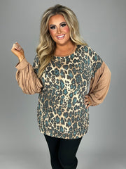 SALE! 21 CP-B {Meant Well}  Mocha Teal Leopard Knit Top PLUS SIZE XL 2X 3X