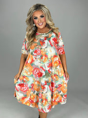 12 PSS {Honey Floral} Orange Floral Dress w/Pockets PLUS SIZE XL 2X 3X