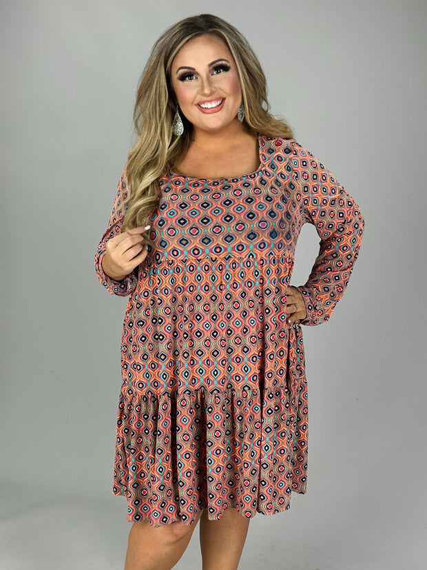 SALE!! 1-82 PLS-A {Let Me Adore You} Olive Print Tiered Dress PLUS SIZE 1X 2X 3X