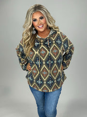 1-25 HD {Warm And Chic} Mocha Tribal Print Hoodie PLUS SIZE 1X 2X 3X