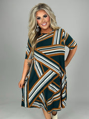 24 PSS {Heart Of Gold} Hunter Green Geo Print Dress PLUS SIZE 1X 2X 3X