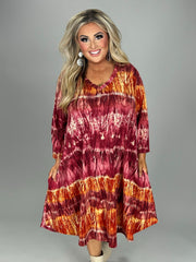 1-18 PQ {Lessons In Style} Wine/Rust Tie Dye Dress w/Pockets PLUS SIZE 1X 2X 3X