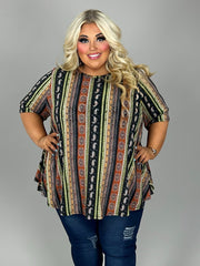 1-25 PSS {Sending My Love} Black/Brown Striped Paisley Top EXTENDED PLUS SIZE 4X 5X 6X