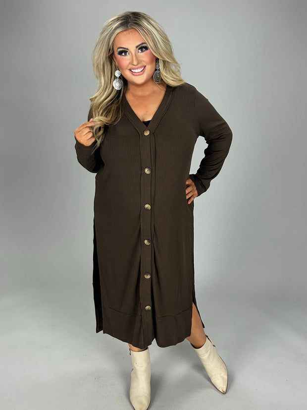 SALE!! 22 OT-J {Close To You} Brown Ribbed Button Up Duster PLUS SIZE 1X 2X 3X