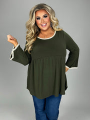 18 SD {Appreciate The Elegance} Dark Olive Babydoll Top PLUS SIZE 1X 2X 3X