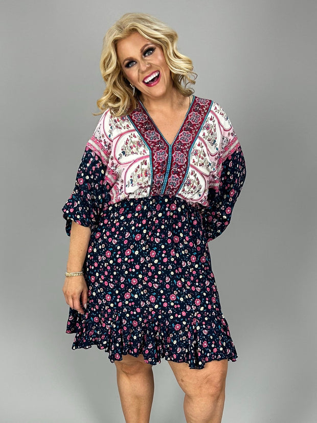 SALE!! 33 PQ-G {Young And Bold} Umgee Navy Floral Dress PLUS SIZE XL 1X 2X