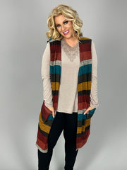 SALE!! 1-15 OT {Can't Be Bested} Multi-Color Striped Vest W/ Pockets EXTENDED PLUS SIZE 1X 2X 3X 4X 5X 6X