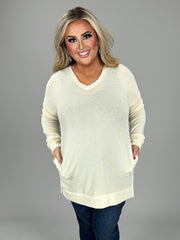 49 SLS {Just My Preference} Ivory V-Neck  Long Sweatshirt PLUS SIZE 1X 2X 3X