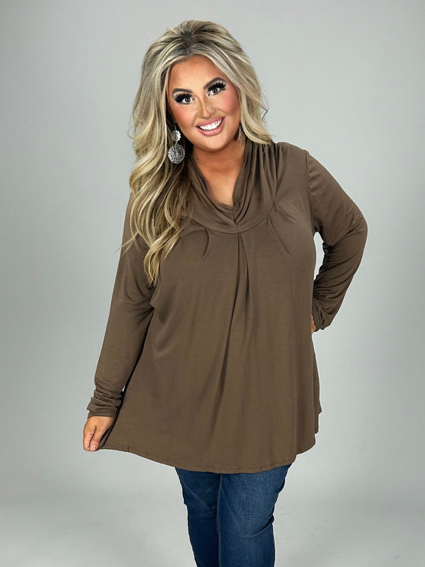 25 SLS  {Sweet As You} Brown Pleated Top w/Free Collar PLUS SIZE XL 2X 3X