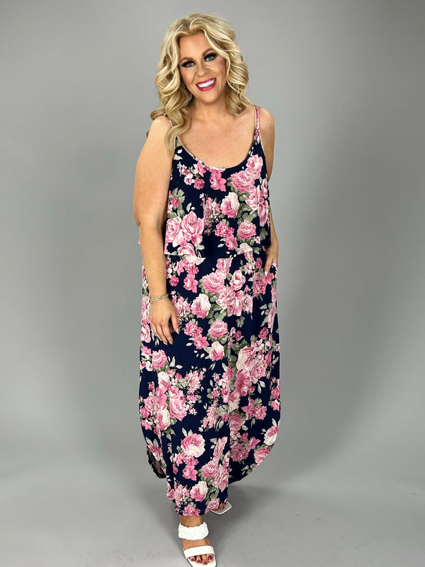 SALE!! LD-C {Keep Going On} Navy/Pink Floral Maxi Dress PLUS SIZE XL 2X 3X