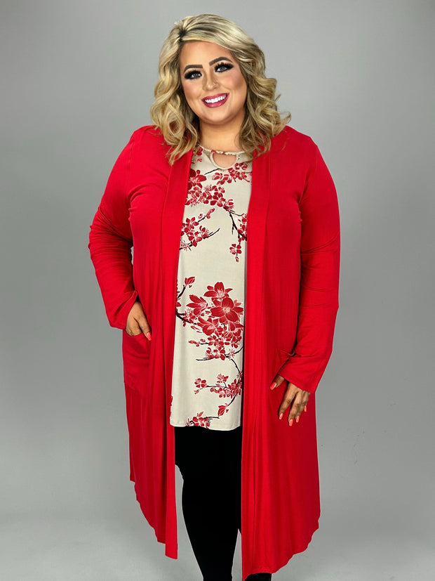 54 OT {Never Too Late} Red Duster w/Pockets PLUS SIZE 1X 2X 3X