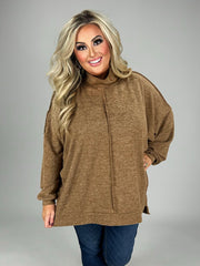 55 SLS-B {My Favorite Sweater} Dark Camel Fleece Sweater PLUS SIZE 1X 2X 3X