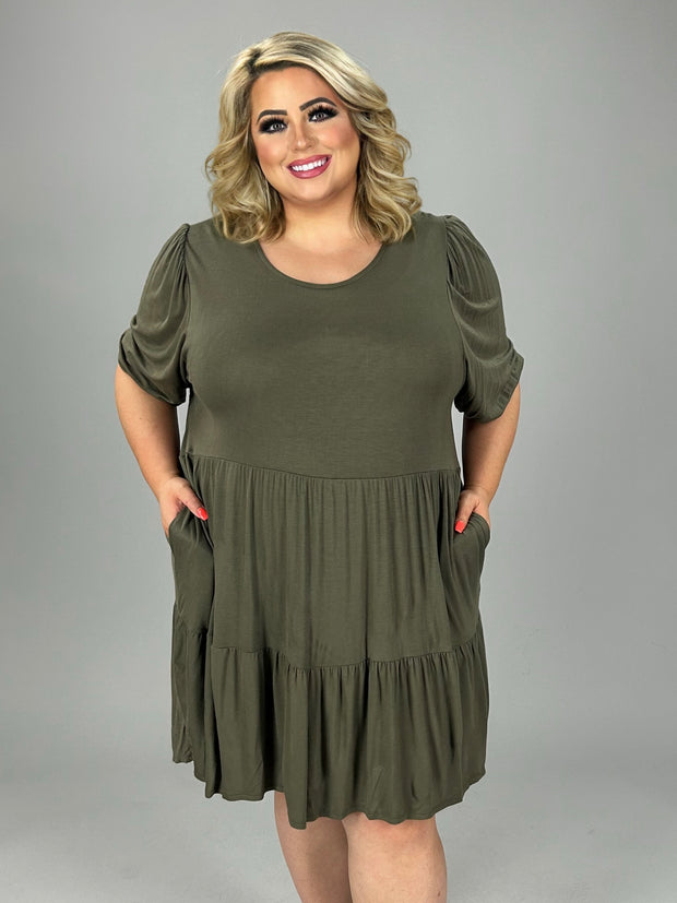 37 SQ {Transition With Ease} Olive Tiered Dress PLUS SIZE 1X 3X