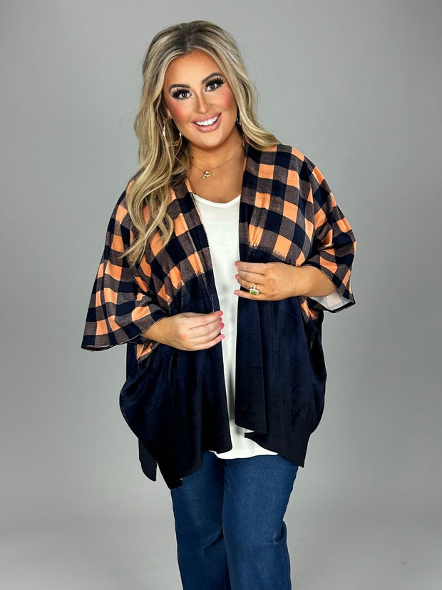 SALE! 20 OT-D {Cuddle Ready} Navy/Melon Plaid Cardigan PLUS SIZE 1X/2X 2X/3X