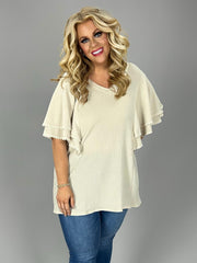 77 SD {No Issues Here} Beige Textured Flutter Sleeve Top PLUS SIZE XL 2X 3X