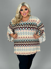 1-25 PQ {Desert Retreat} Ivory/Rust/Black Tribal Print Top EXTENDED PLUS SIZE 4X 5X 6X