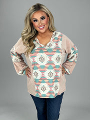 1-54 CP-Q {The Desert Awaits} Dusty Pink Tribal Print Top PLUS SIZE 1X 2X 3X