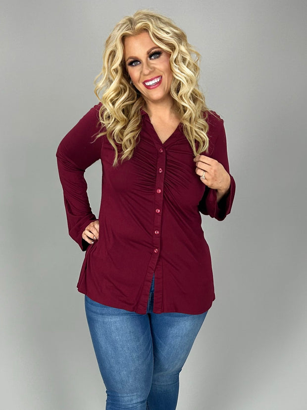 55 SLS {New Topic} Burgundy Button Up Top PLUS SIZE XL 2X 3X