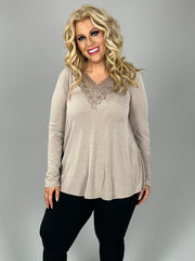 32 SD {Bit Of Style} Mocha Top w/Lace V-Neck PLUS SIZE 1X 2X 3X