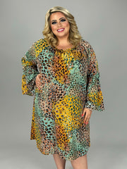 1- 86 PLS-A {In It For Love} Mustard/Multi-Color Dress PLUS SIZE XL 2X 3X