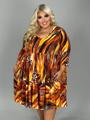 1-24 PQ {Pretty And Polished} Orange/Rust Print Tiered Dress EXTENDED PLUS SIZE 3X 4X 5X