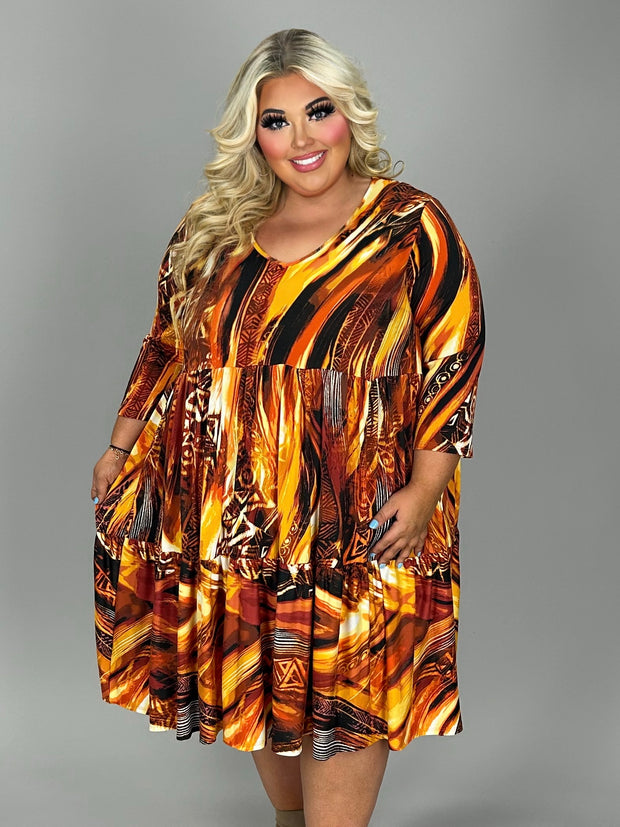 24 PQ {Pretty And Polished} Orange/Rust Print Tiered Dress EXTENDED PLUS SIZE 3X 4X 5X