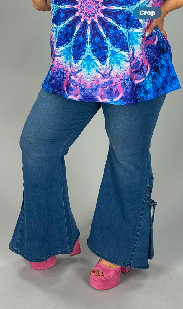 BT {Captured My Love} Med. Blue Flare Jeans w/ Side Lace Detail EXTENDED PLUS SIZE 3X 4X