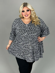 39 PQ  [Triangle Madness} Black & White Triangle Printed V-Neck Babydoll Top EXTENDED PLUS SIZE 1X 2X 3X 4X 5X