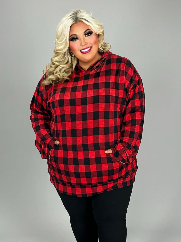 1-37 HD {Great Adventures} Red/Black Small Plaid Hoodie EXTENDED PLUS SIZE 3X 4X 5X