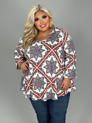 35 PQ {Style Is A Choice} Ivory/Multi Color Print V-Neck Top EXTENDED PLUS SIZE 3X 4X 5X  (True To Size)