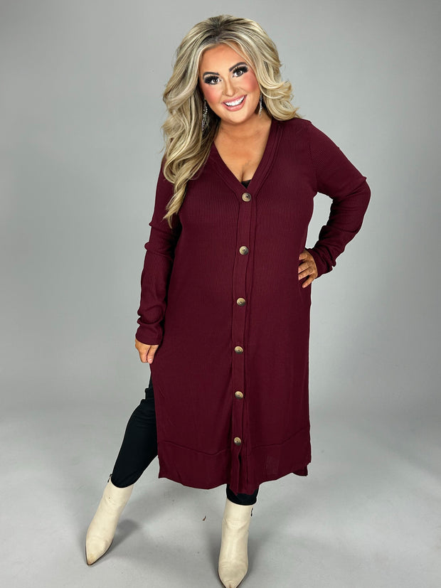 SALE!! 23 OT-O {Close To You} Dk. Burgundy Ribbed Button Up Duster PLUS SIZE 1X 2X 3X