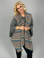 1-32 OT {Chic Example} Blue/Taupe Southwest Print Vest PLUS SIZE 1X 2X 3X