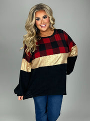 SALE!!  21 CP-P {Call You Soon} Red Black Plaid  Contrast  Top PLUS SIZE XL 2X 3X