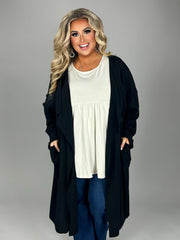 1-17 OT {Obsessed} Black Sweater Duster w/Pockets PLUS SIZE 1X 2X 3X