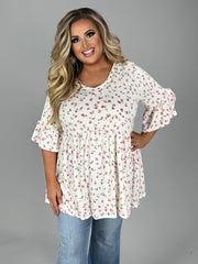 48 PSS {Whimsical Notiion} Ivory/Pink Floral Babydoll Top PLUS SIZE 1X 2X 3X