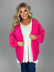 SALE!! 18 OT-B {Jazzy Pink} Umgee Neon Pink/Pearl Sweater Cardigan PLUS SIZE XL 1X 2X