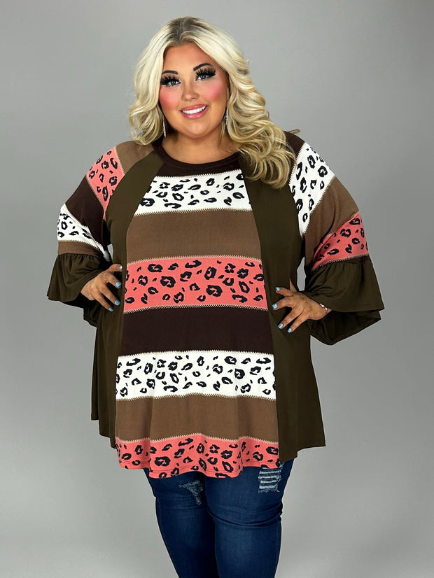 41 CP {Fueling My Passion} Brown Leopard Stripe Print Tunic CURVY BRAND !!!  EXTENDED PLUS SIZE 4X 5X 6X  (May Size Down 1 Size)