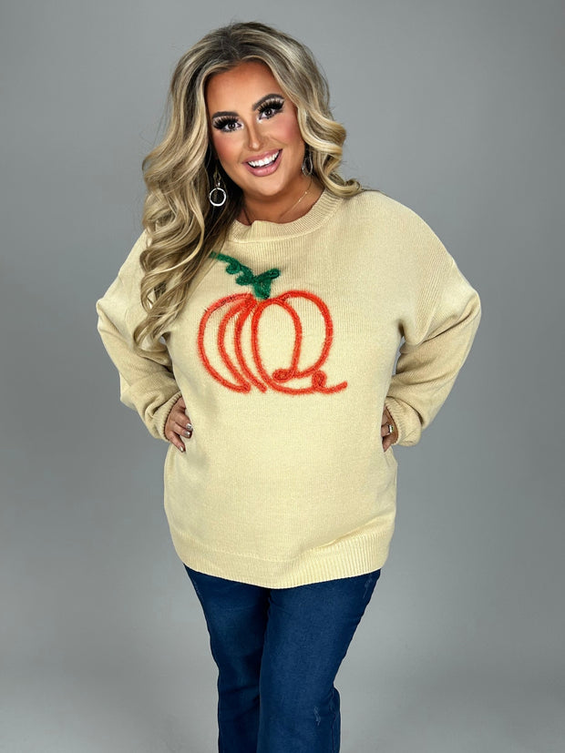 01-01-20 GT {Pumpkin Swirl} Bone Sweater w/Pumpkin PLUS SIZE 1X 2X 3X