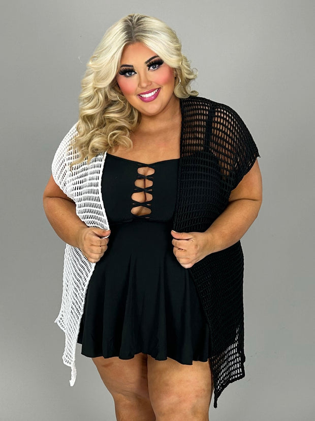 SWIM-Q {Cruella On The Beach} Black/White Open Knit Cover Up CW PLUS SIZE 3X