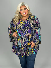 SALE! 25 PQ {Social And Chic} Navy/Purple Paisley V-Neck Tunic EXTENDED PLUS SIZE 3X 4X 5X