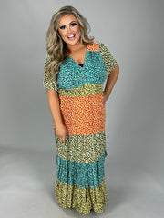 LD-D {Playing It Safe} Multi-Color Floral Tiered Dress PLUS SIZE XL 1X 2X