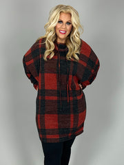 SALE! 23 PLS-A {State Of Grace} Red Plaid Cowl Neck Tunic PLUS SIZE XL 2X 3X