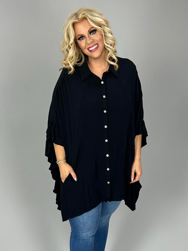 41 SLS {Open Your Mind} Black Sharkbite Hem Top PLUS SIZE 1X 2X 3X