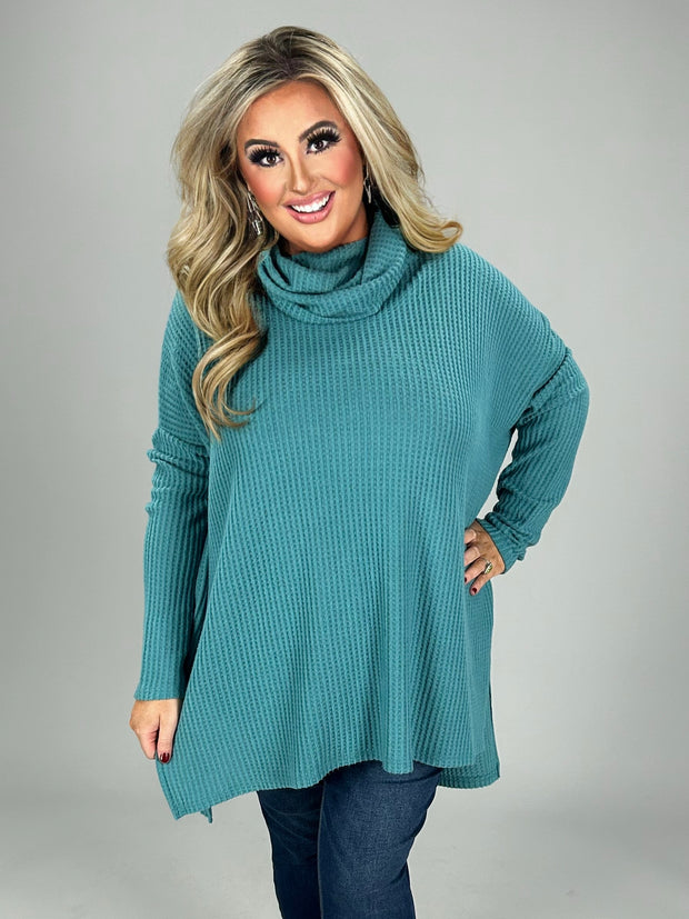 57 SLS-K {A Must Have} Dusty Teal Ribbed Turtleneck Top PLUS SIZE 1X 2X 3X