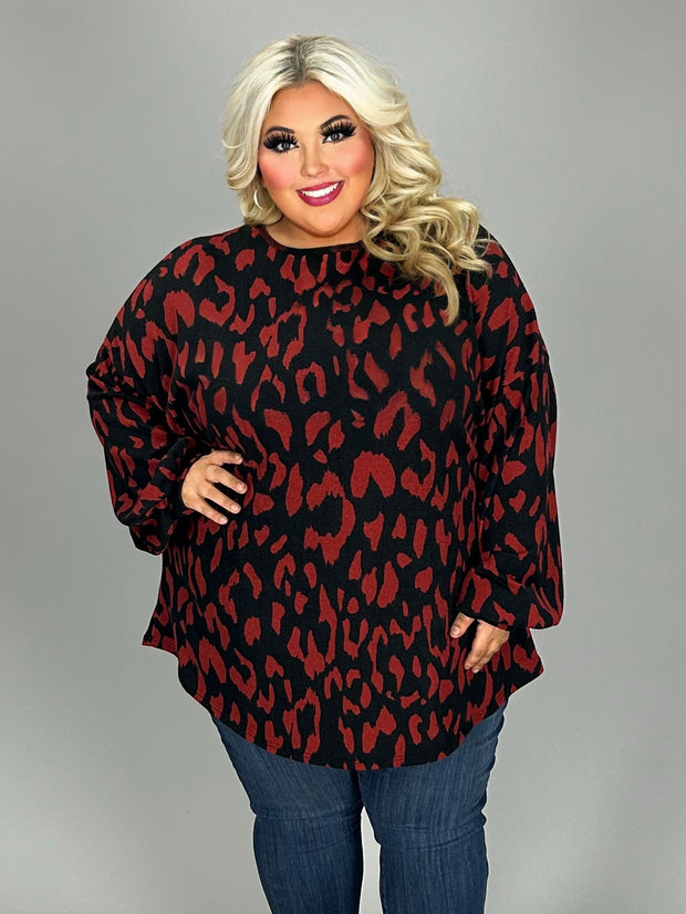 SALE! 42 PLS {As Time Goes By} Black/Red Print Long Sleeve Top EXTENDED PLUS SIZE 3X 4X 5X