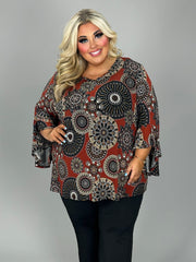 SALE!! 1-13 PQ {Taking Calls} Rust Mandala Print V-Neck Top EXTENDED PLUS SIZE 4X 5X 6X