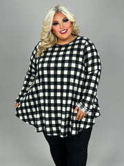 36 PLS {Made For You} Ivory/Black Plaid Top EXTENDED PLUS SIZE 3X 4X 5X