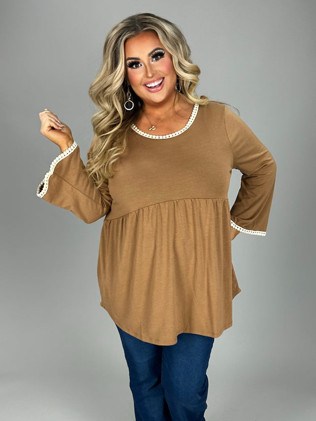 18 SD {Appreciate The Elegance} Dark Camel Babydoll Top PLUS SIZE 1X 2X 3X