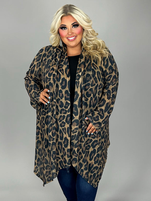 31 OT Wild Dreams Brown Black Leopard Print Long Cardigan EXTENDED PLUS SIZE 3X 4X 5X